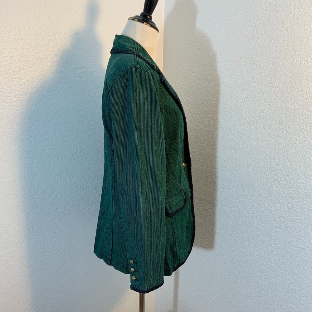 NWOT Diane Gilman Green & Black Striped Jean Preppy Blazer Jacket - Picture 6 of 7
